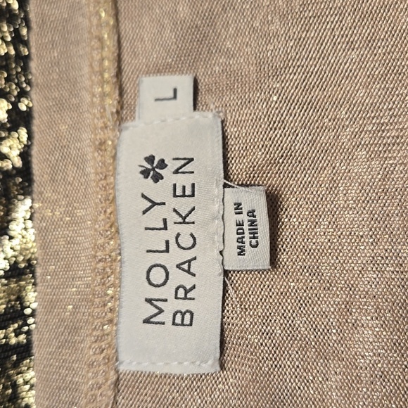 Molly Bracken Shimmering Gold and Black V-Neck T Shirts - Picture 3 of 5